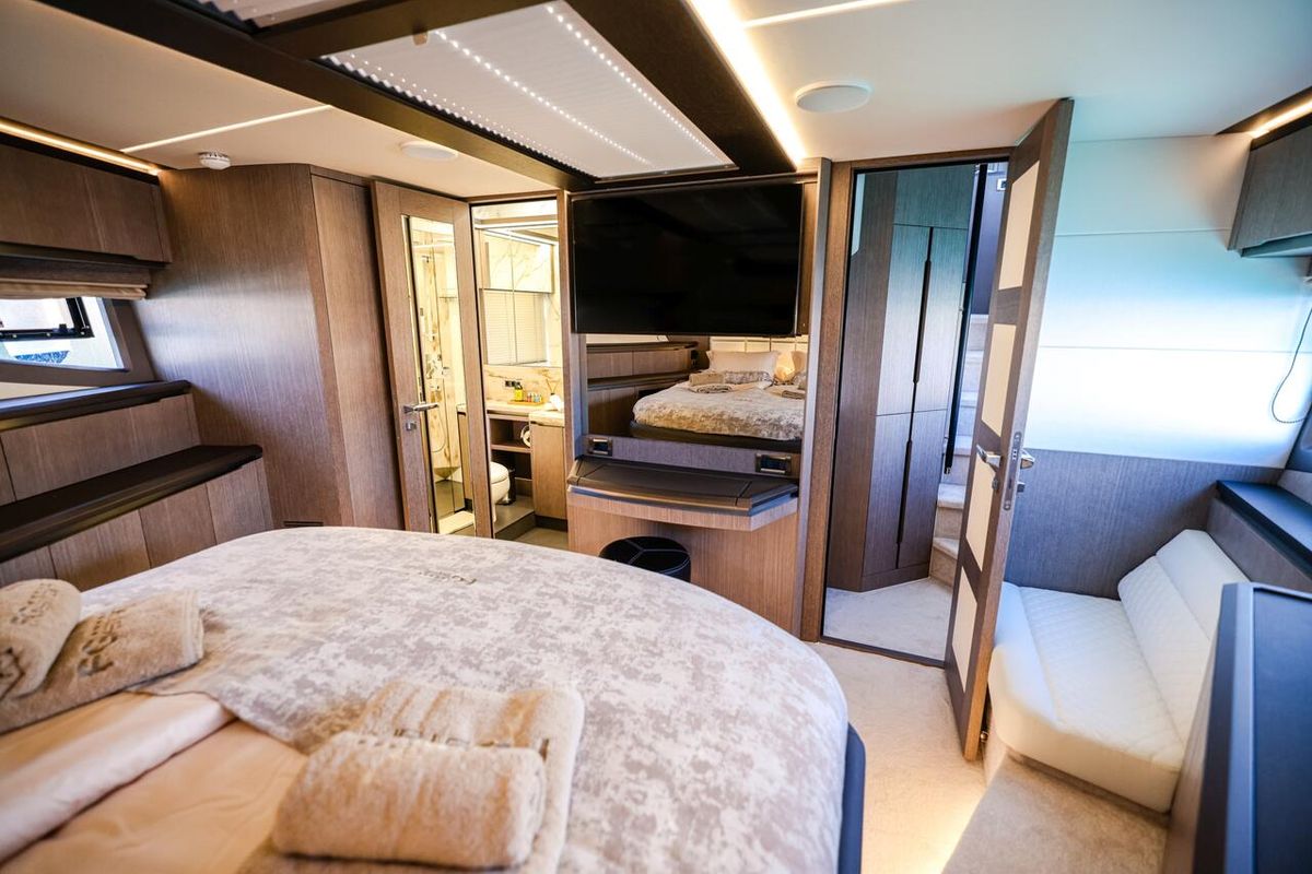 Cabin on FGstar, a Galeon 640 Fly yacht at Seget Donji, Croatia