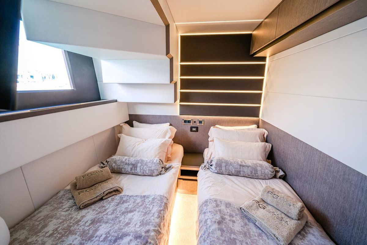 Cabin on FGstar, a Galeon 640 Fly yacht at Seget Donji, Croatia
