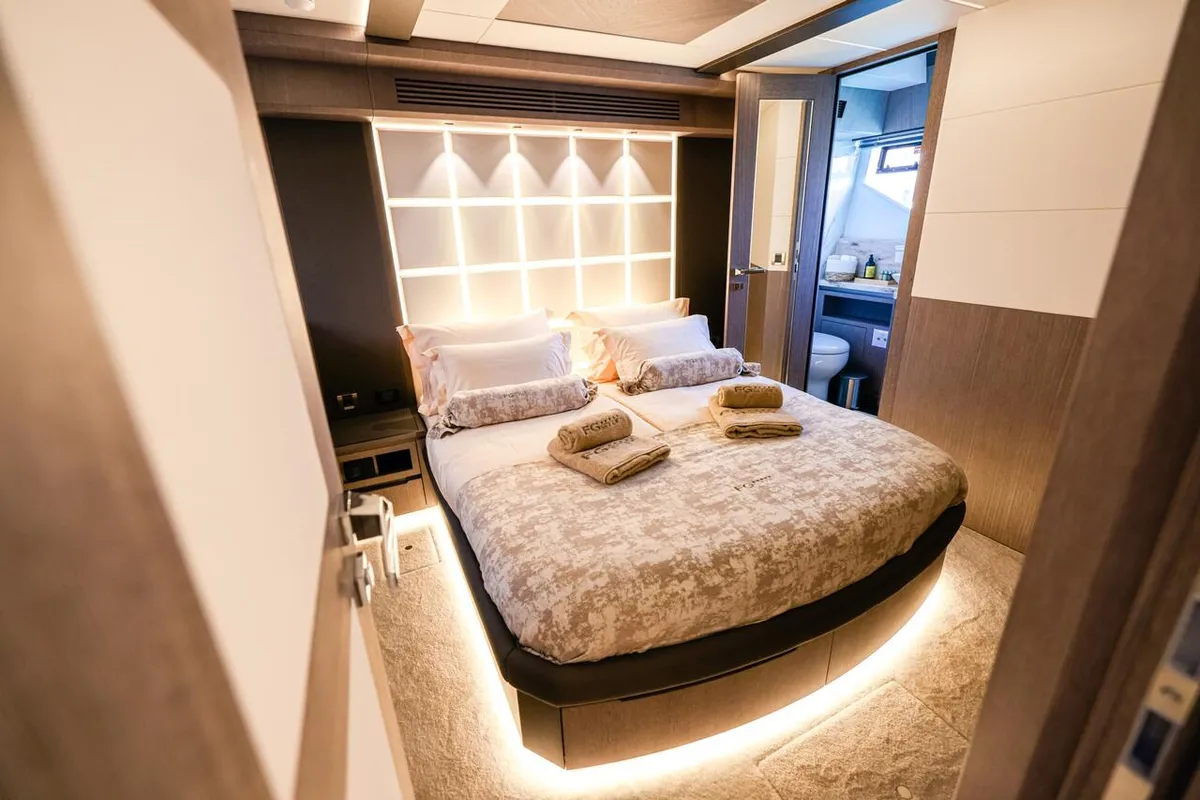 Cabin on FGstar, a Galeon 640 Fly yacht at Seget Donji, Croatia