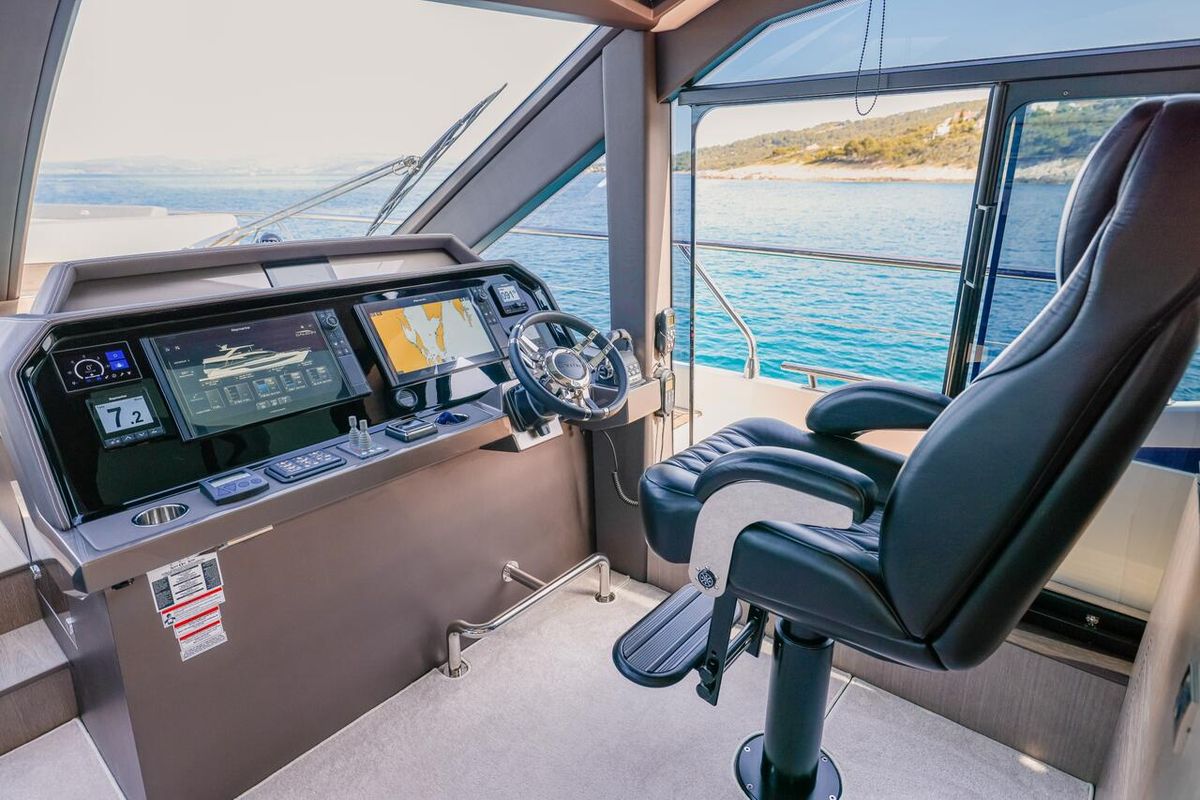 Cockpit of FGstar, a Galeon 640 Fly yacht at Seget Donji, Croatia