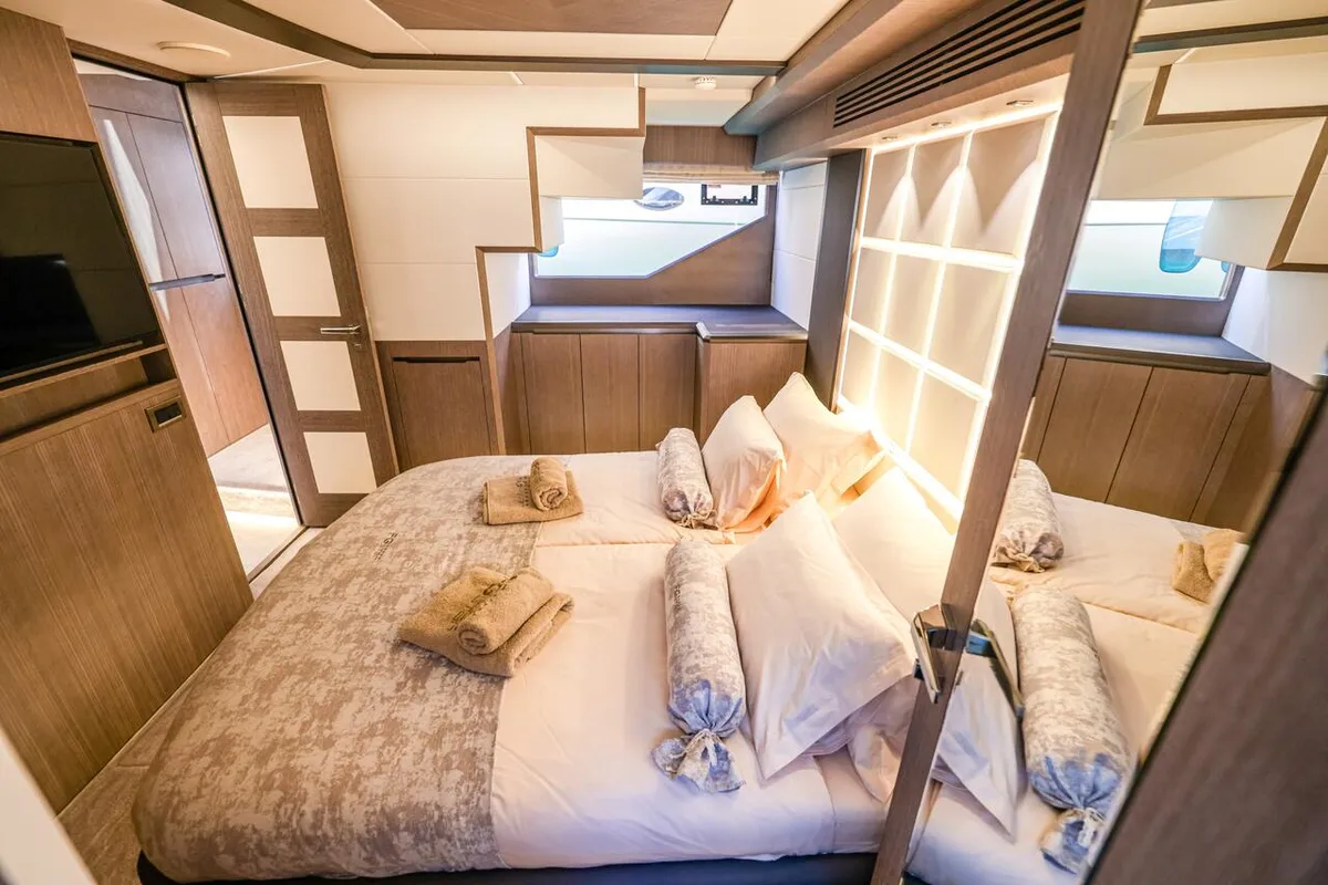 Cabin on FGstar, a Galeon 640 Fly yacht at Seget Donji, Croatia