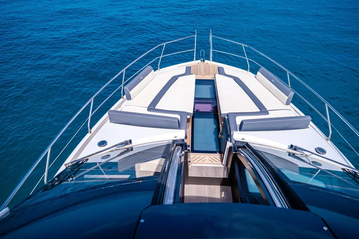 Deck of FGstar, a Galeon 640 Fly yacht at Seget Donji, Croatia