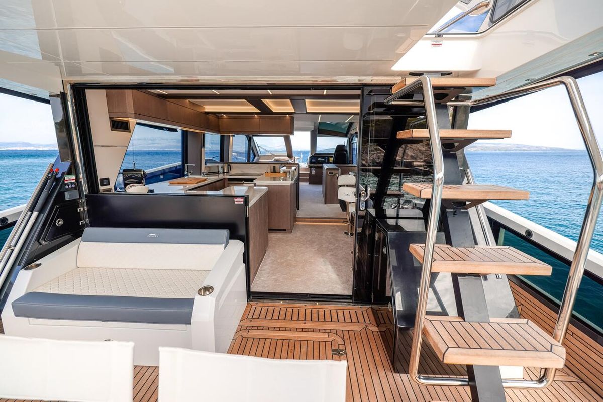 Salon of FGstar, a Galeon 640 Fly yacht at Seget Donji, Croatia