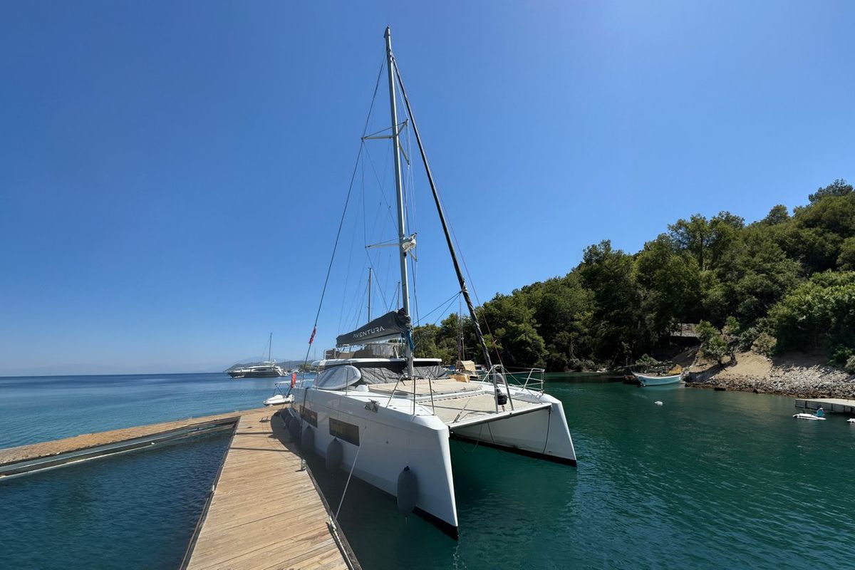 Exterior view of Pronto Sail, a Aventura Catamarans Aventura 37 catamaran at Fethiye, Turkey