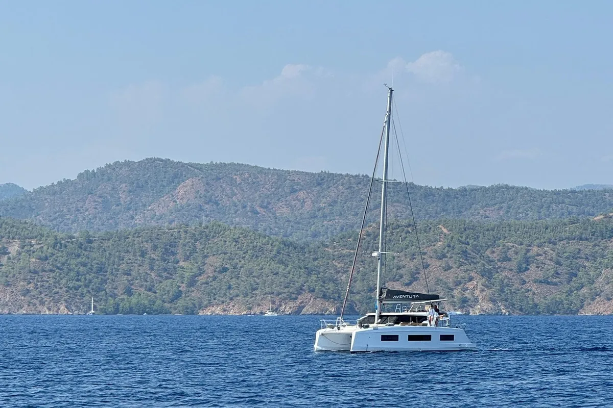 Exterior view of Pronto Sail, a Aventura Catamarans Aventura 37 catamaran at Fethiye, Turkey