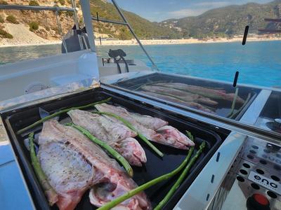 Deck of Pronto Sail, a Aventura Catamarans Aventura 37 catamaran at Fethiye, Turkey