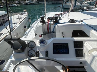 Cockpit of Pronto Sail, a Aventura Catamarans Aventura 37 catamaran at Fethiye, Turkey