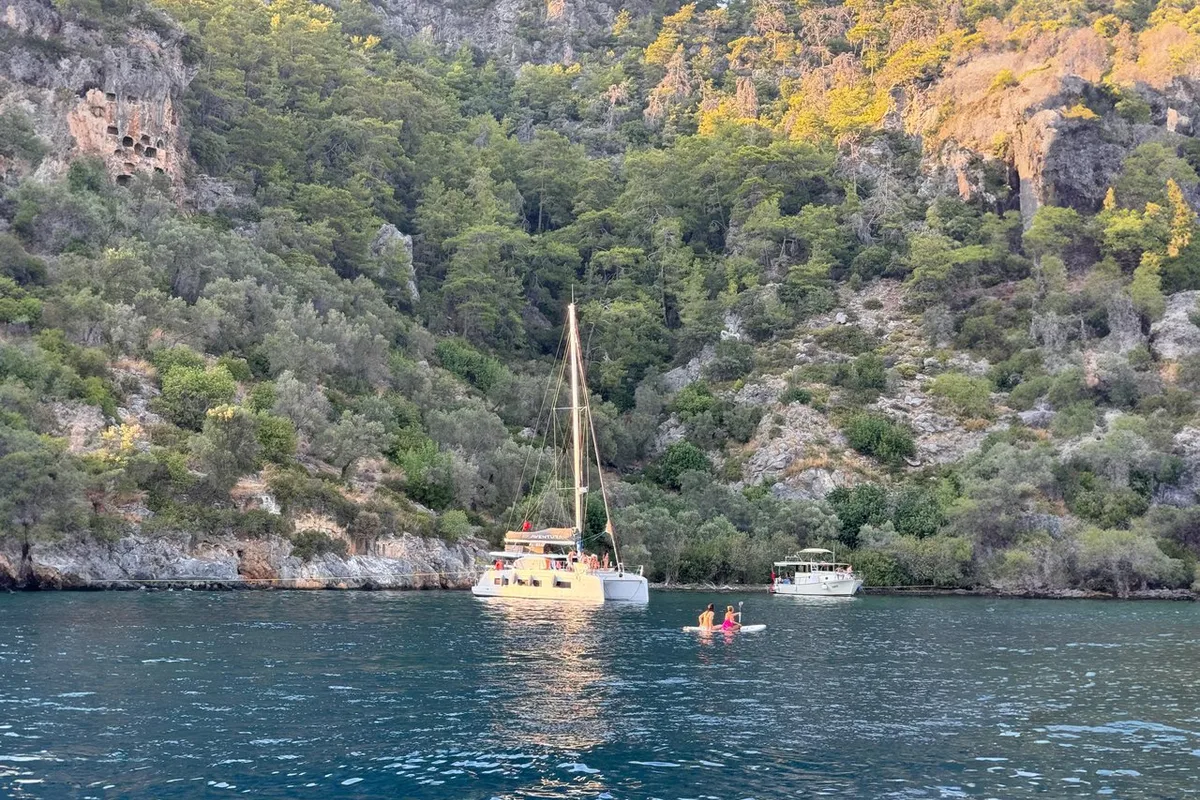 Exterior view of Pronto Sail, a Aventura Catamarans Aventura 37 catamaran at Fethiye, Turkey
