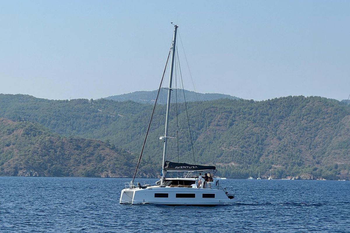Exterior view of Pronto Sail, a Aventura Catamarans Aventura 37 catamaran at Fethiye, Turkey