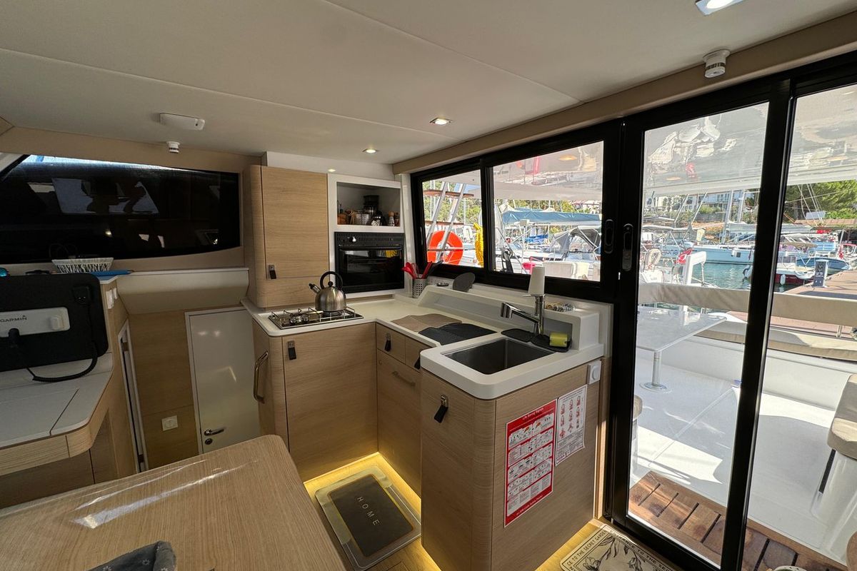 Galley of Pronto Sail, a Aventura Catamarans Aventura 37 catamaran at Fethiye, Turkey