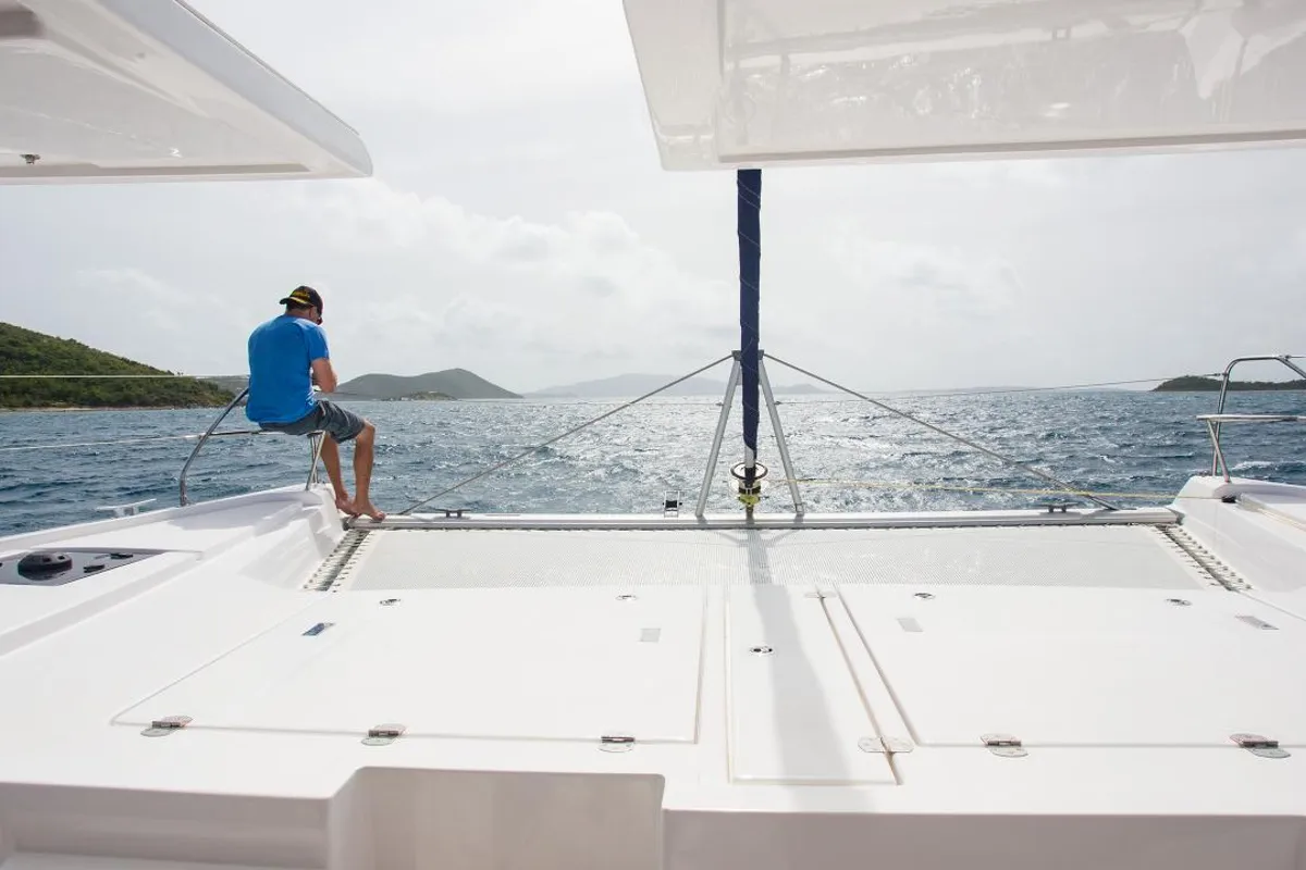 Deck of Moorings 5000 Crewed, a Leopard 50 catamaran at Central Abaco, Bahamas