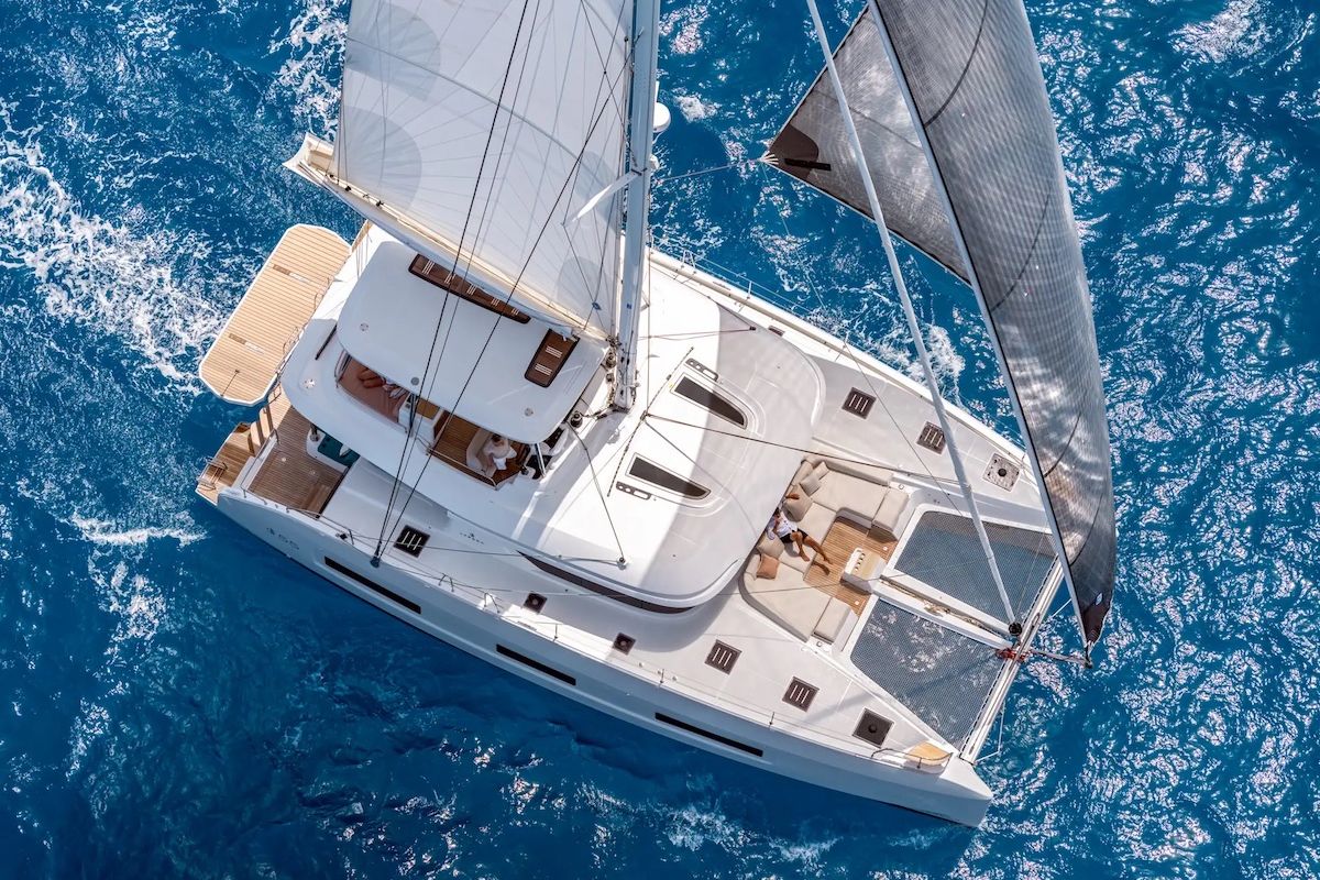 Exterior view of The Moon (GND), a Lagoon 55 catamaran at Grand Anse, Grenada