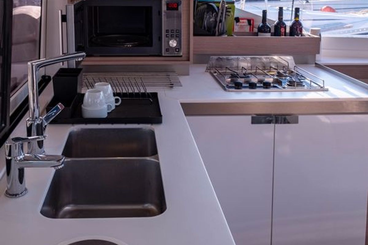 Galley of Lfk-Isla 40, a Fountaine Pajot Isla 40 catamaran at Municipal Unit of Lefkada, Greece