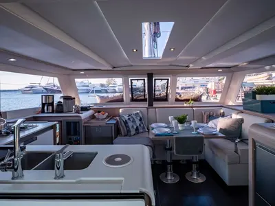 Salon of Lfk-Isla 40, a Fountaine Pajot Isla 40 catamaran at Municipal Unit of Lefkada, Greece