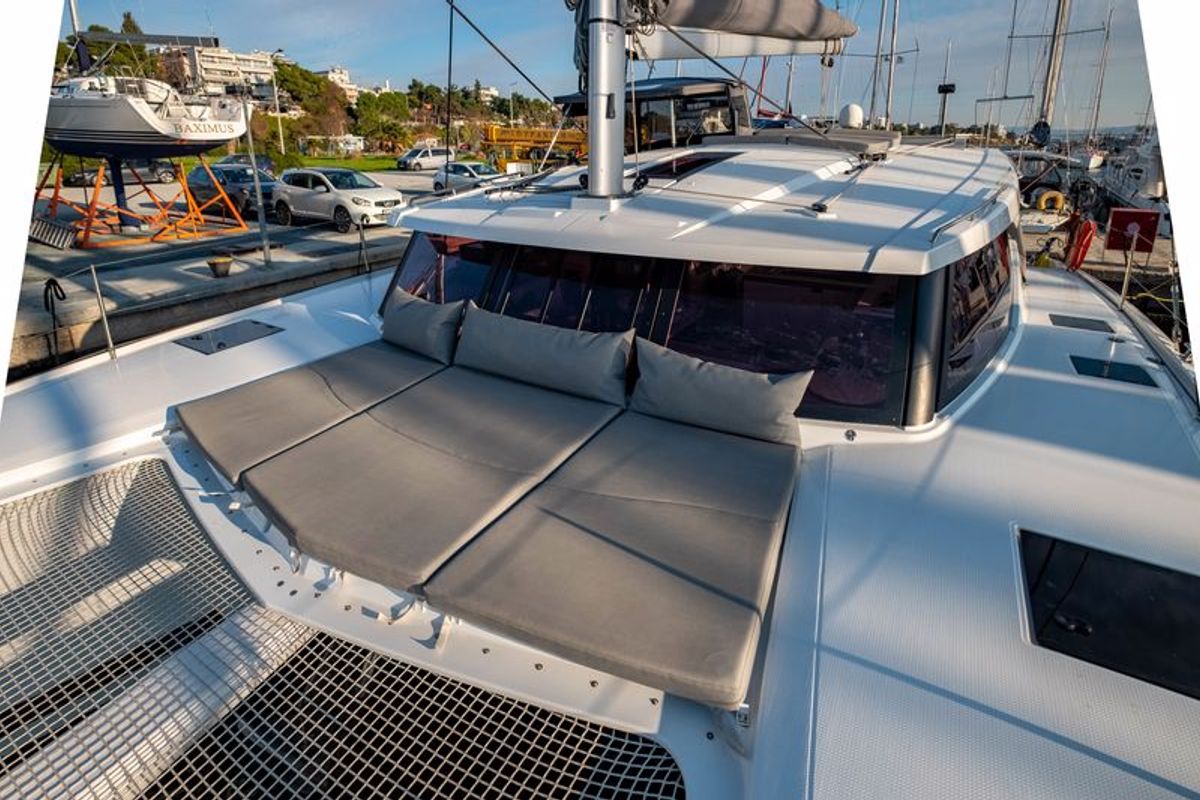 Deck of Lfk-Isla 40, a Fountaine Pajot Isla 40 catamaran at Municipal Unit of Lefkada, Greece