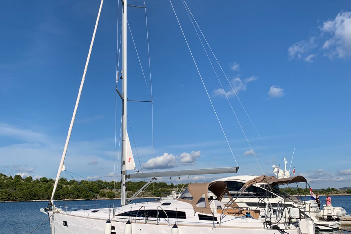 Exterior view of Seraphim, a Elan Impression 45.1 sailboat at Pirovac, Croatia