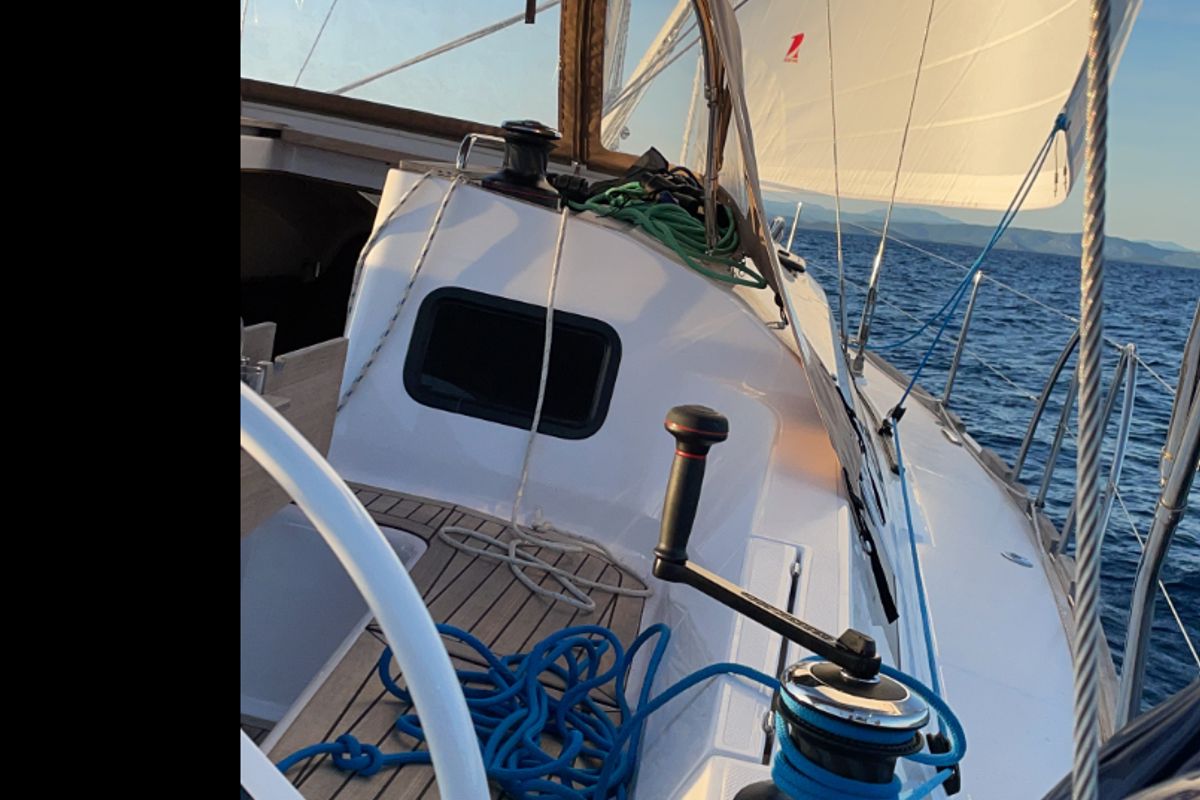 Deck of Seraphim, a Elan Impression 45.1 sailboat at Pirovac, Croatia