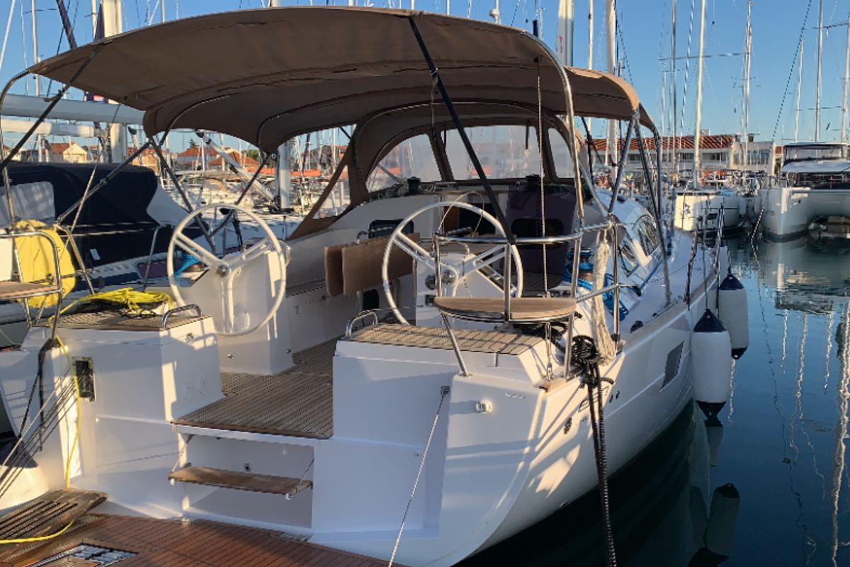 Cockpit of Seraphim, a Elan Impression 45.1 sailboat at Pirovac, Croatia