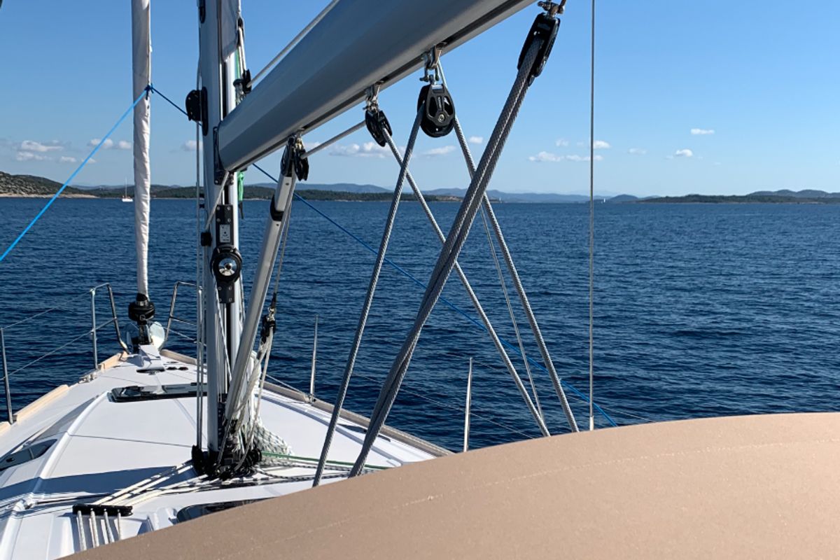 Deck of Seraphim, a Elan Impression 45.1 sailboat at Pirovac, Croatia