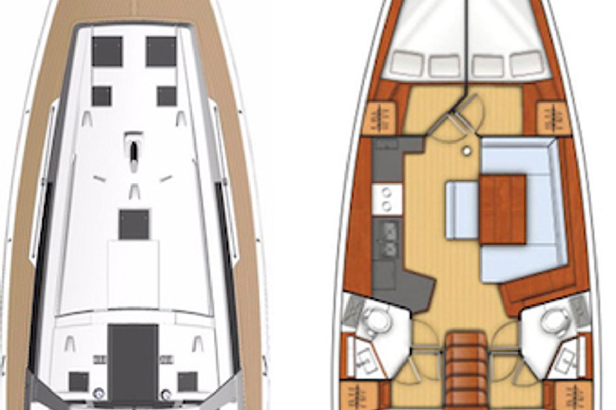 Exterior view of Kaali, a Beneteau Oceanis 45 sailboat at La Spezia, Italy