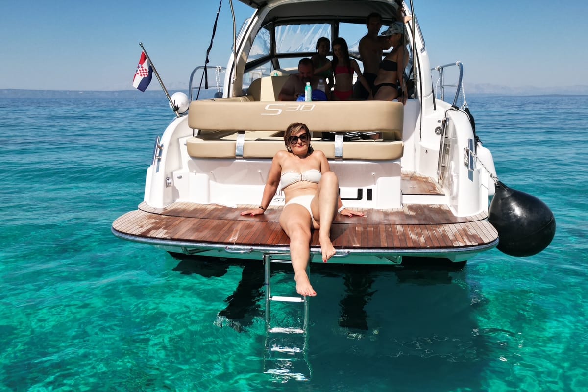 Deck of Lui, a Bavaria S30 motorboat at Grad Biograd na Moru, Croatia