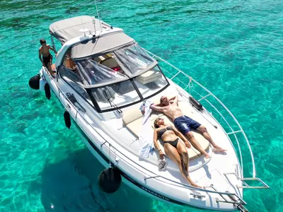 Deck of Lui, a Bavaria S30 motorboat at Grad Biograd na Moru, Croatia