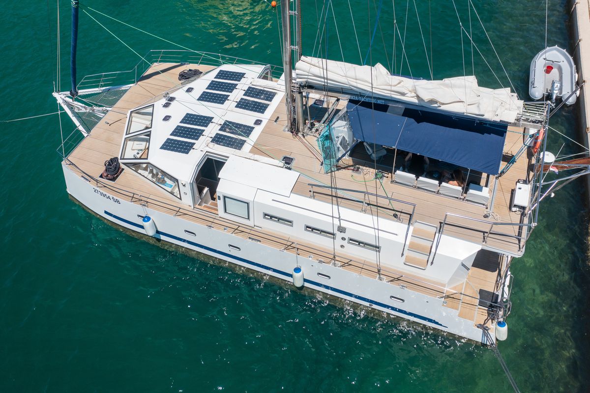 Exterior view of UPWIND 50, a Gulet Catamaran catamaran at Grad Trogir, Croatia