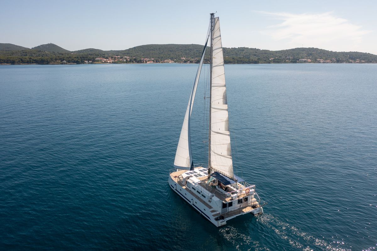 Exterior view of UPWIND 50, a Gulet Catamaran catamaran at Grad Trogir, Croatia
