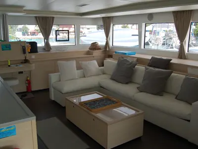 Salon of Cabin M06, a Lagoon 620 catamaran at Eden Island Marina, Seychelles