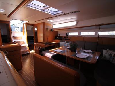 Salon of Jester, a Jeanneau Sun Odyssey 509 sailboat at Athens, Greece