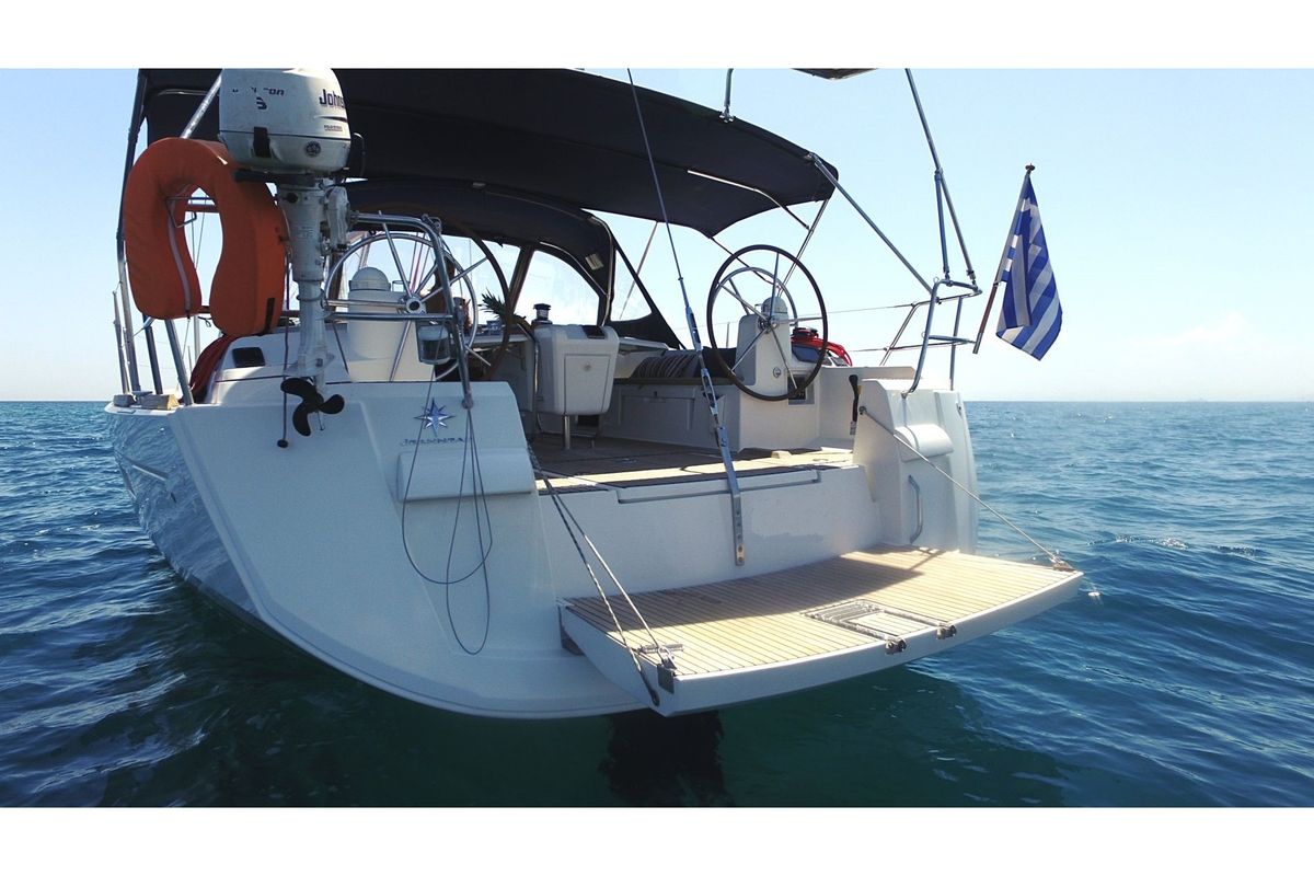 Exterior view of Jester, a Jeanneau Sun Odyssey 509 sailboat at Athens, Greece