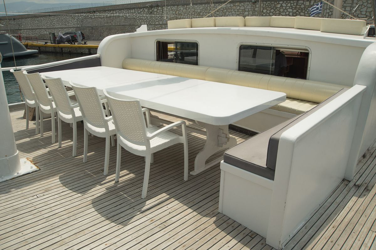 Deck of Aphrodite, a Gulet Gulet gulet at Corfu, Greece