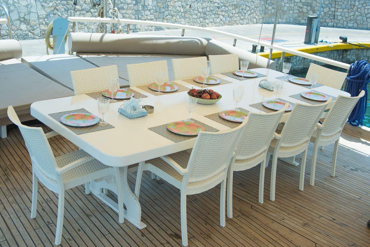Deck of Aphrodite, a Gulet Gulet gulet at Corfu, Greece