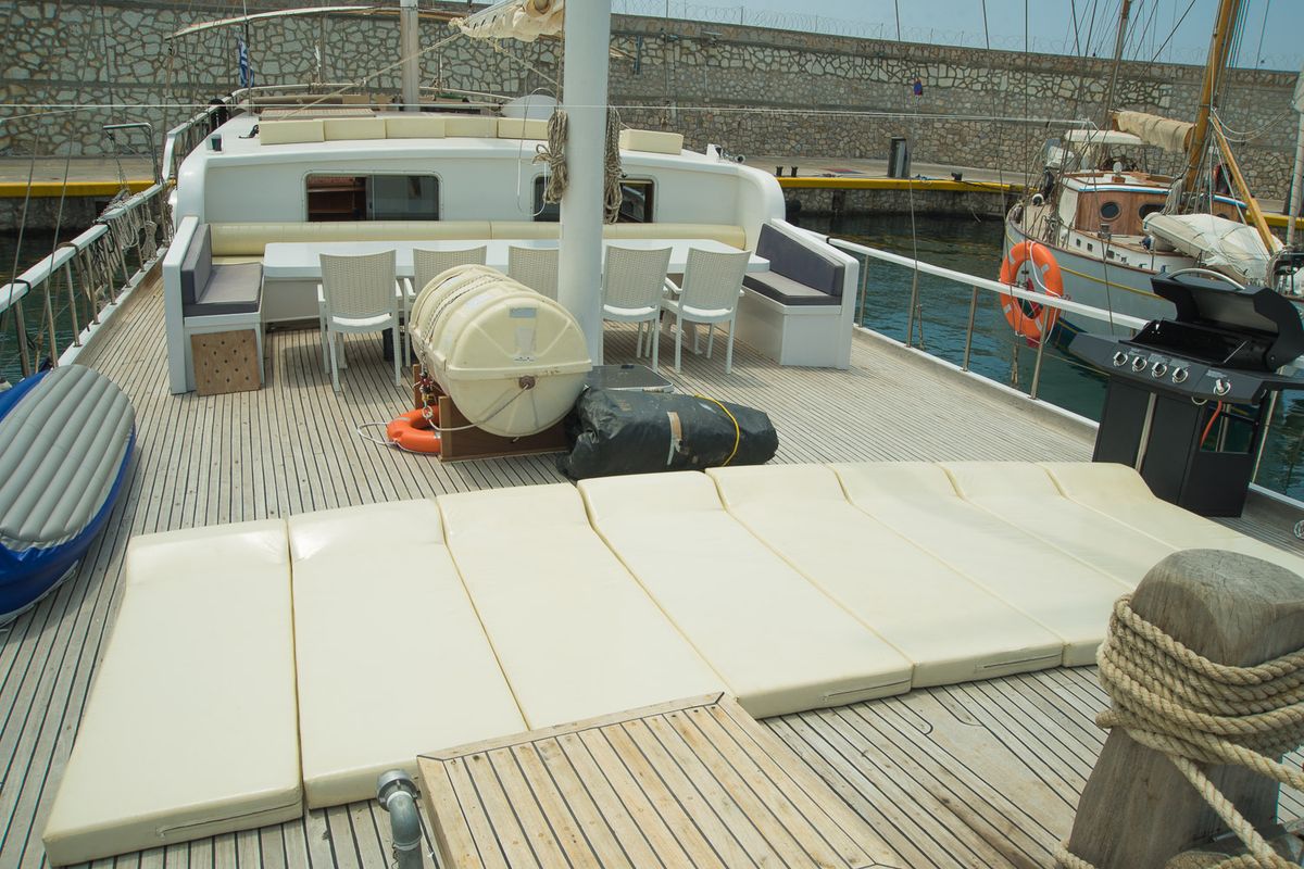 Deck of Aphrodite, a Gulet Gulet gulet at Corfu, Greece