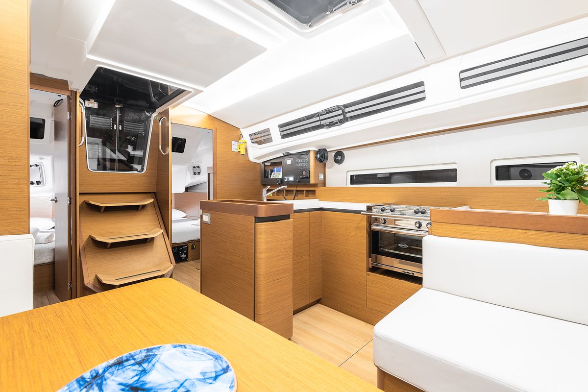 Galley of Irene, a Jeanneau Sun Odyssey 410 sailboat at Athens, Greece