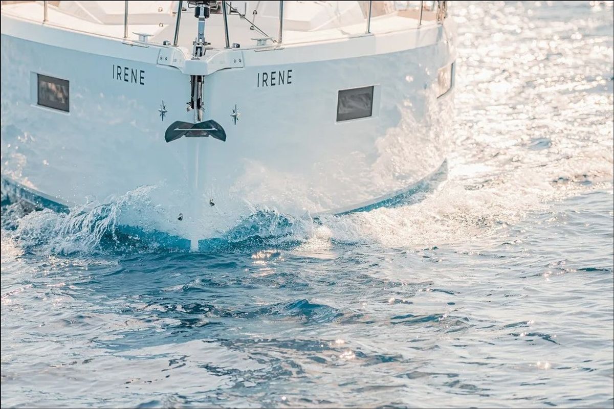 Exterior view of Irene, a Jeanneau Sun Odyssey 410 sailboat at Athens, Greece