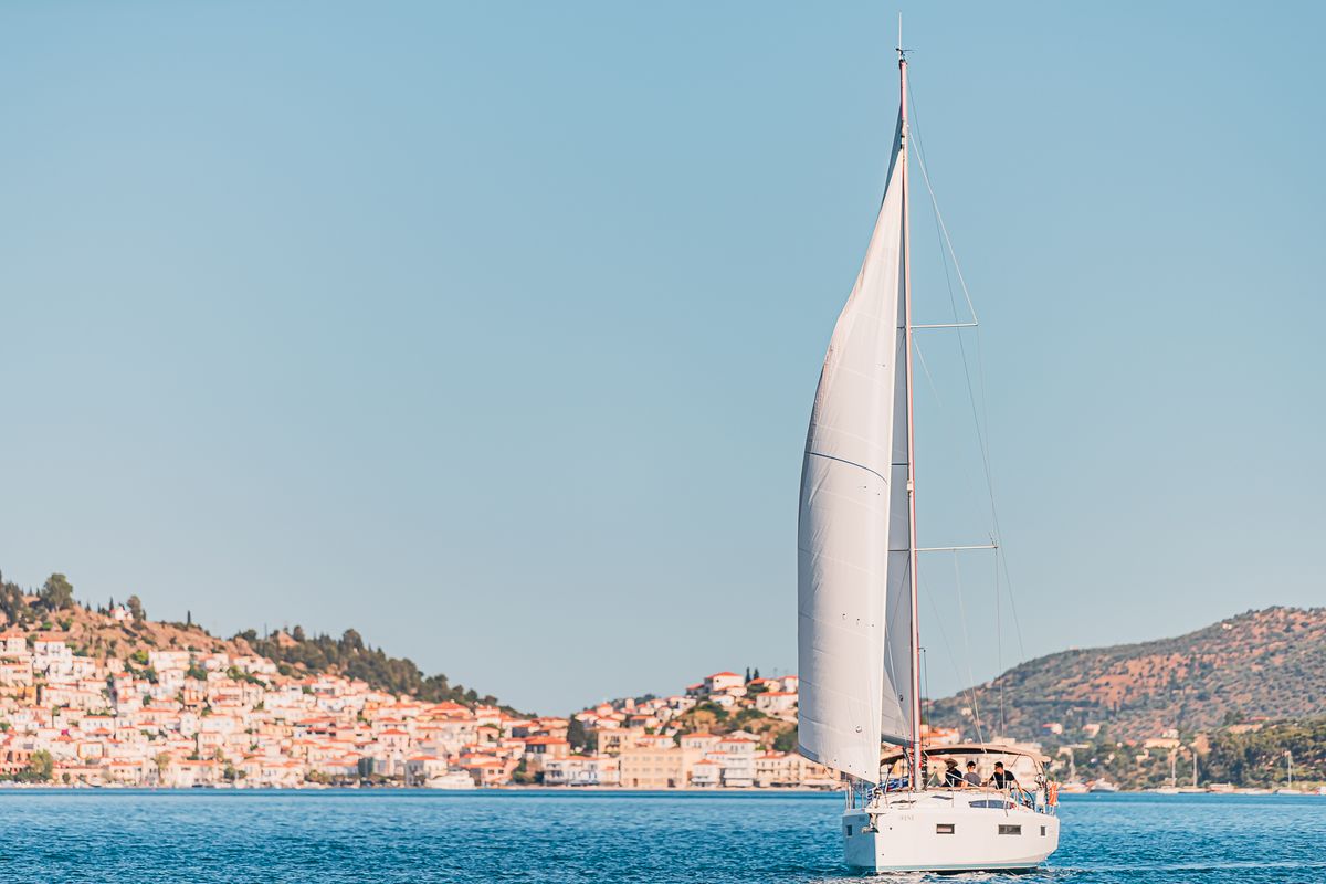 Exterior view of Irene, a Jeanneau Sun Odyssey 410 sailboat at Athens, Greece