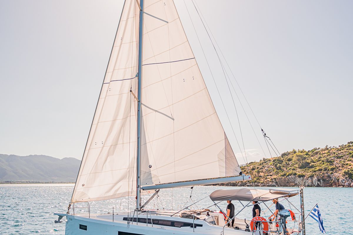 Exterior view of Irene, a Jeanneau Sun Odyssey 410 sailboat at Athens, Greece