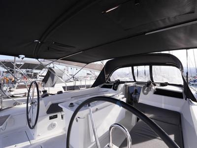 Cockpit of Joy, a Beneteau Oceanis 40.1 sailboat at Municipal Unit of Lefkada, Greece