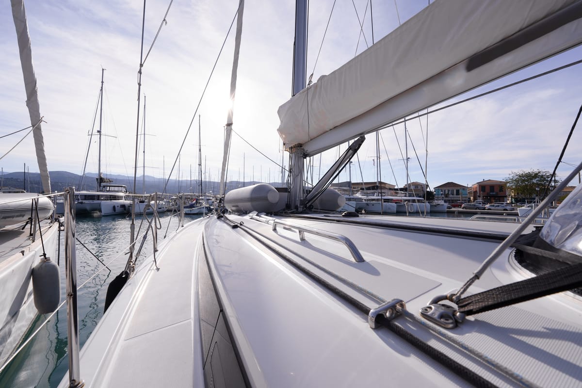 Deck of Joy, a Beneteau Oceanis 40.1 sailboat at Municipal Unit of Lefkada, Greece