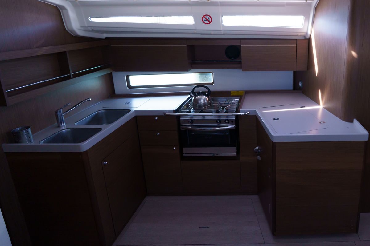 Galley of Joy, a Beneteau Oceanis 40.1 sailboat at Municipal Unit of Lefkada, Greece