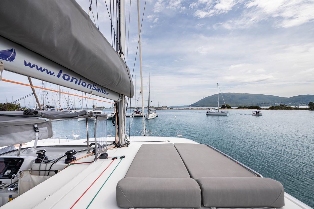 Cockpit of Nala, a Lagoon 42 catamaran at Municipal Unit of Lefkada, Greece