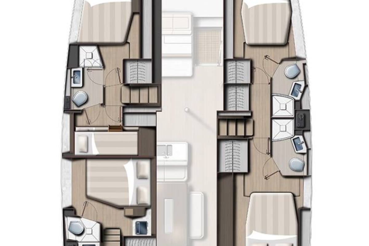Floor plan of Lux, a Bali 4.6 catamaran at Palermo, Italy