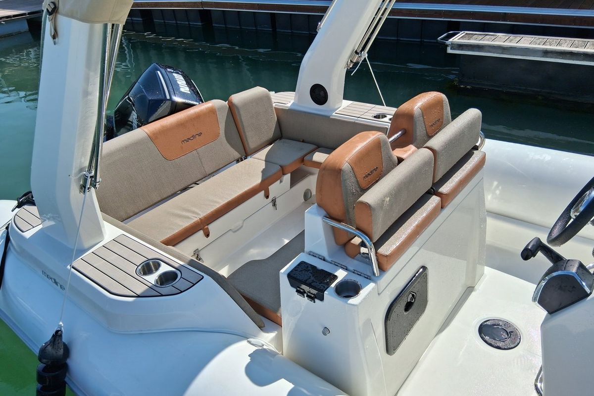 Deck of Clerose, a Zodiac Medline 7.5 rib at La Rochelle, France