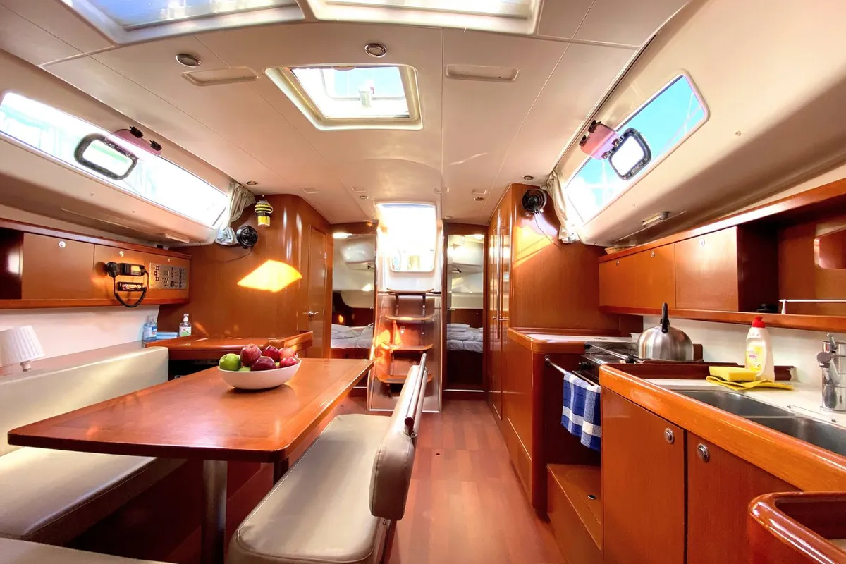 Salon of Serenity, a Beneteau Oceanis 43 sailboat at Athens, Greece