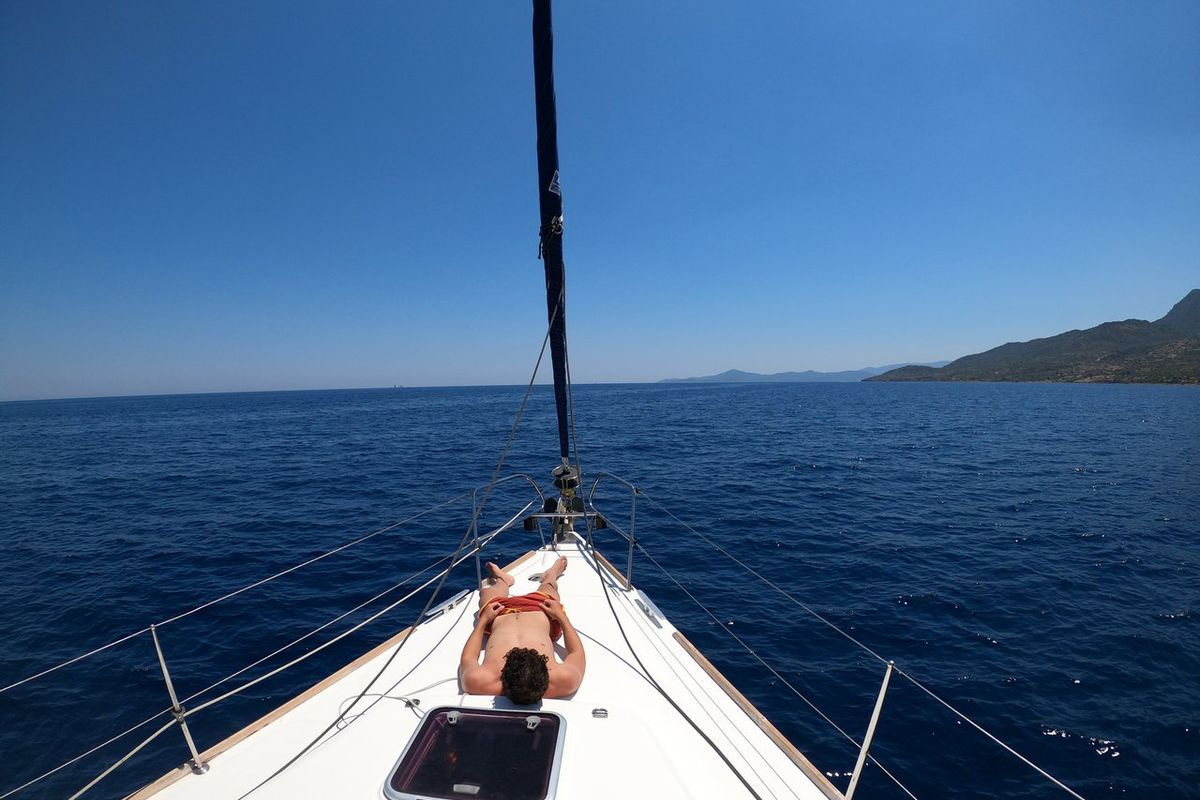 Deck of Serenity, a Beneteau Oceanis 43 sailboat at Athens, Greece