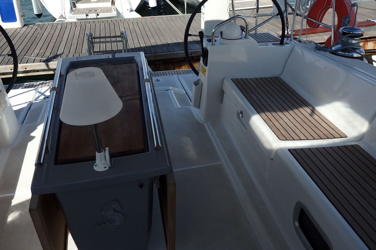Deck of Joy, a Beneteau Oceanis 48 sailboat at Municipal Unit of Lefkada, Greece