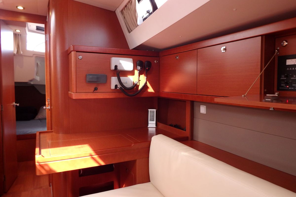Salon of Joy, a Beneteau Oceanis 48 sailboat at Municipal Unit of Lefkada, Greece