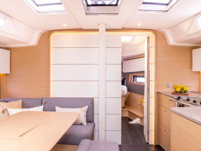Salon of Sunsail 41.3 Premium, a Dufour 41 sailboat at Gouvia, Greece