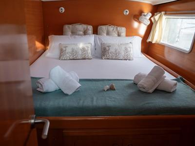 Cabin on Mate, a Lagoon 380 S2 catamaran at Ibiza, Spain